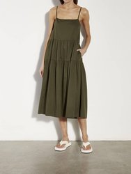 Strappy Tiered Dress In Dark Olive - Dark Olive