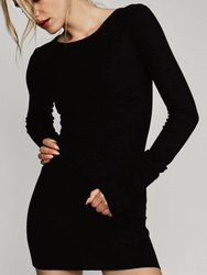 Textured Knit Long Sleeve Mini Dress - Black
