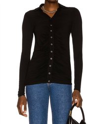 Viscose Jersey Ruched Polo Cardigan - Black