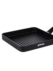 10.5 in. Hard-Anodized Aluminum Nonstick Grill Pan In Black - Black