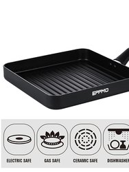 10.5 in. Hard-Anodized Aluminum Nonstick Grill Pan In Black