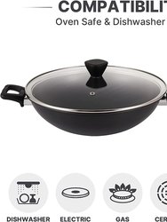 12 in. Hard-Anodized Aluminum Nonstick Frying Pan In Black With Lid