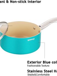 2.9 qt. Ceramic Aluminum Nonstick Sauce Pan In Blue With Lid