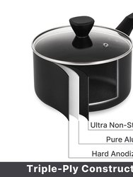 3.5 qt. Hard-Anodized Aluminum Nonstick Sauce Pan In Black With Lid