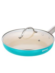 Ceramic Aluminum Nonstick Frying Pan In Blue With Lid - Blue