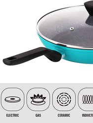 Granite Aluminum Nonstick Frying Pan in Blue with Lid