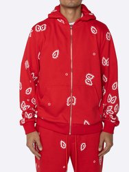 Amoeba Print Zip Hoodie - Red