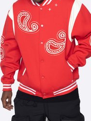 Paisley Varsity Jacket - Red - Red