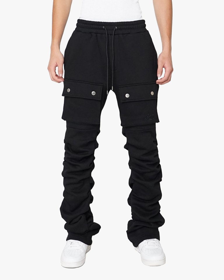 Stacked Cargo Sweatpants - Black - Black