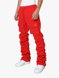 Stacked Cargo Sweatpants - Red