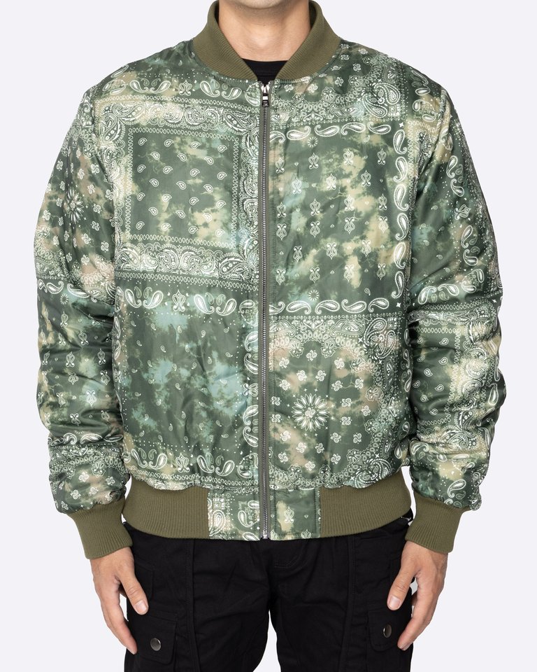 Tie Dye Bandana Bomber Jacket - Olive