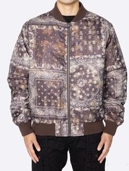 Tie Dye Bandana Bomber Jacket - Brown