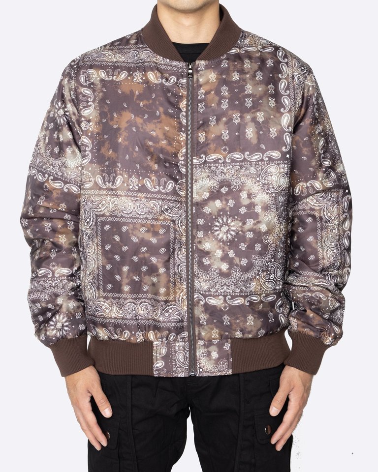 Tie Dye Bandana Bomber Jacket - Brown