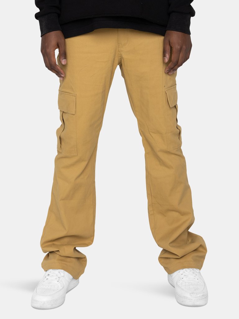 Twill Cargo Flare Pants - Khaki