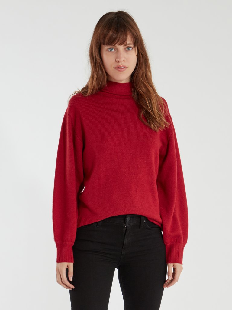 Veleraine Mock Neck Contrast Sweater - Rio Red