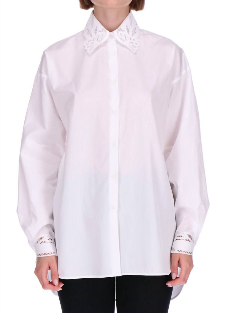 Cotton Poplin Lace Button Down In White - White