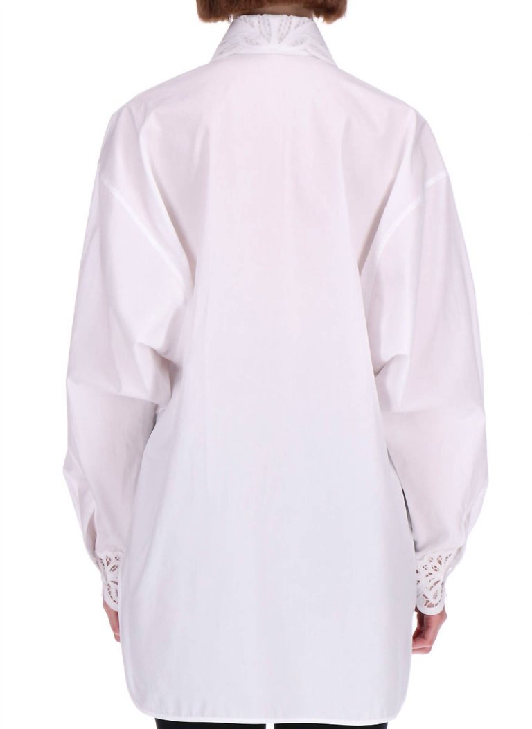 Cotton Poplin Lace Button Down In White