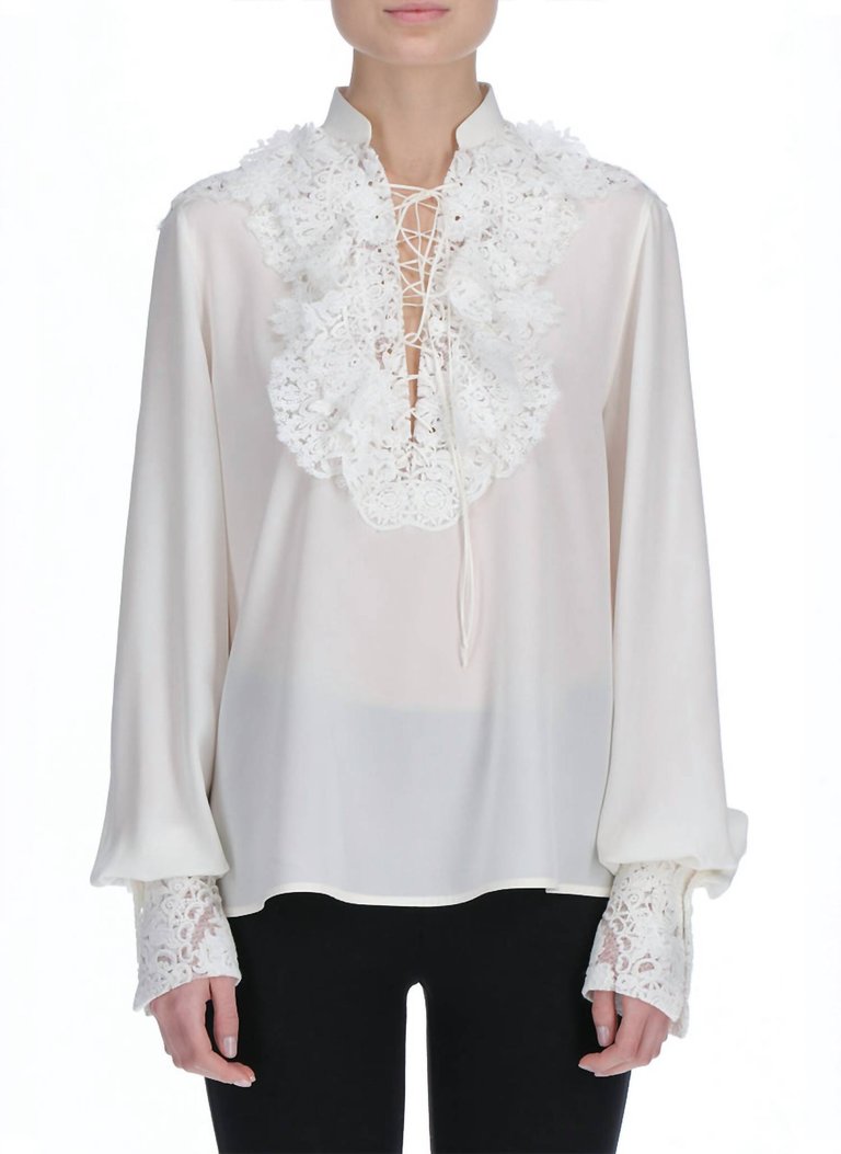 Silk Lace Tie Blouse In Ivory - Ivory