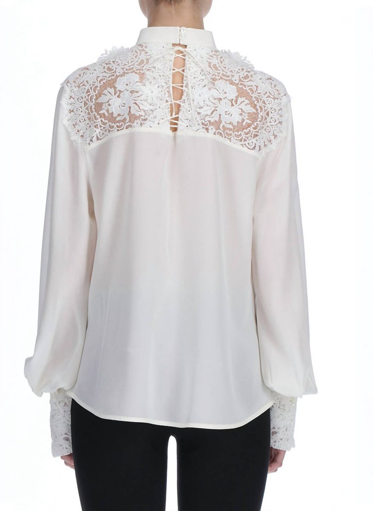 Silk Lace Tie Blouse In Ivory