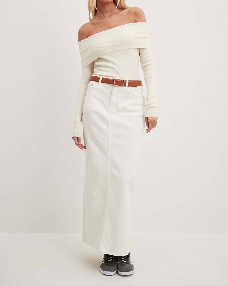 Long Denim Stretch Skirt In Off White - Off White