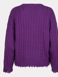 Raw Edge Cable Sweater In Purple