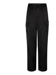 Sateen Cargo Trousers In Black - Black