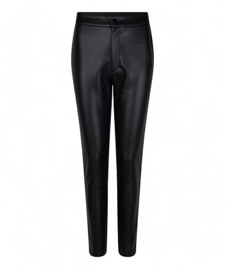 Women's Button Closure Pu Trouser In Black - Black