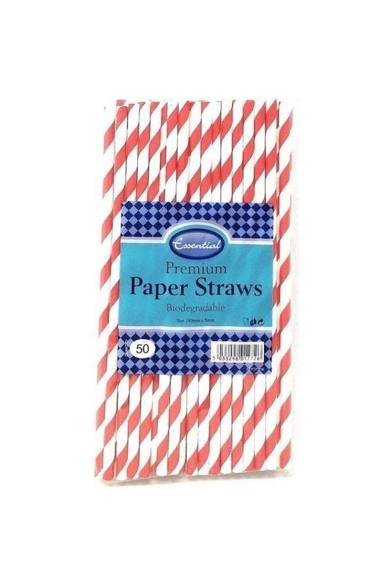 Essential Biodegradable Paper Straws (Pack of 50) (Red/White) (One Size)