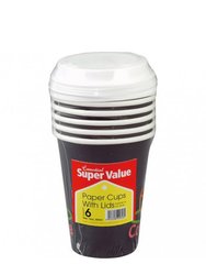 Essential Disposable Paper Cups & Lids (Pack of 6) (Black/White) (One Size) - Black/White