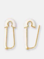 Enamel Safety Pin Earrings - White