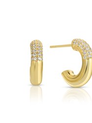 Pave X Solid XS Hoops - Gold