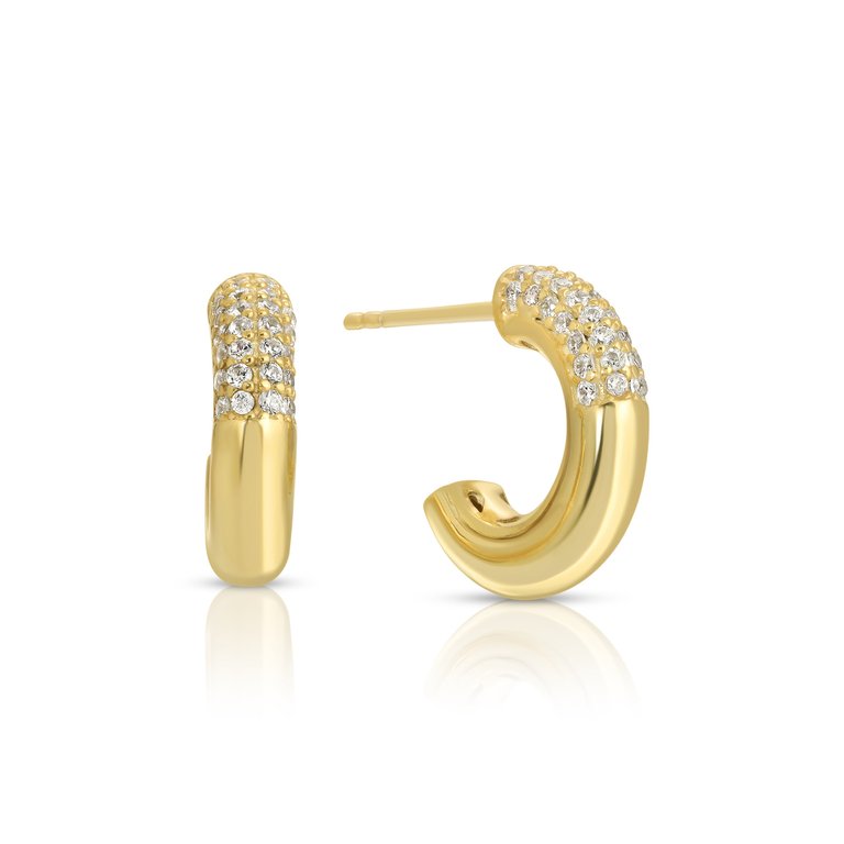 Pave X Solid XS Hoops - Gold