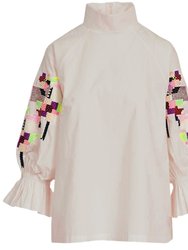 Women Eleanor Embroidered Sleeve Top White - White