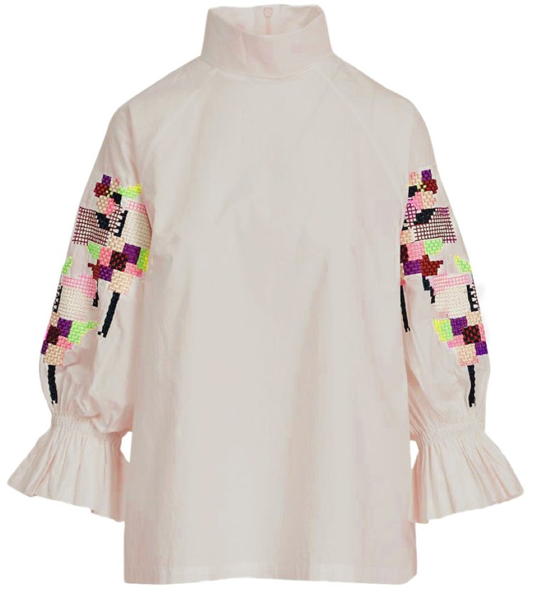 Women Eleanor Embroidered Sleeve Top White - White