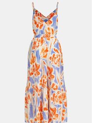 Women's Demerald Belted Light Blue Orange Midi Dress - Multicolor