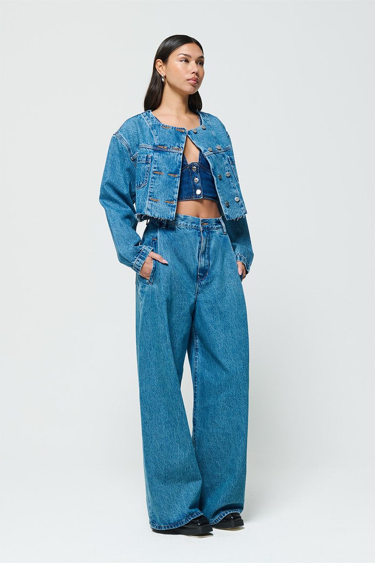 Raven Pleated Wide Leg Jeans - Everglades