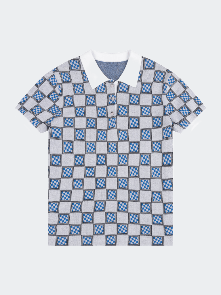 Duckie Grid Knitted Polo - Black/ Pink/ Blue/ Off White