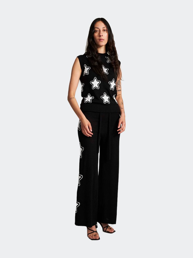 Stars Knit Wide Track Pant - Black White