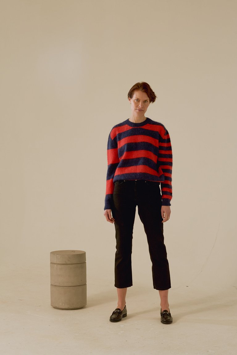 Striped Boxy Knit - Red/ Navy - Red/ Navy