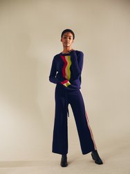 Wavy Cashmere Knit Wide Track Pant - Navy Multi