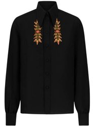 Women's Embroidered Foliage Silk Blouse Top