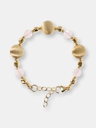 18KT Gold Plated Bracelet With Quartz - Milky Rose QTZ - Yellow Gold