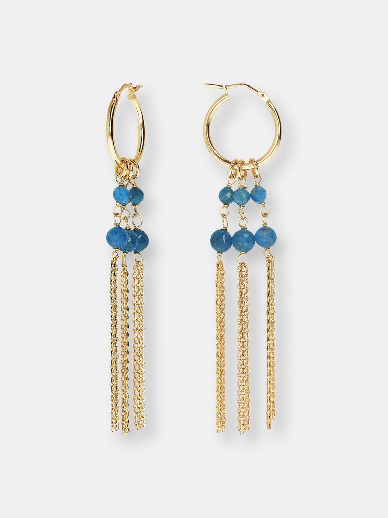 18KT Gold Plated Drop Earrings With Genuine Stone - Apatite - Apatite