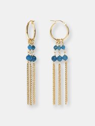 18KT Gold Plated Drop Earrings With Genuine Stone - Apatite