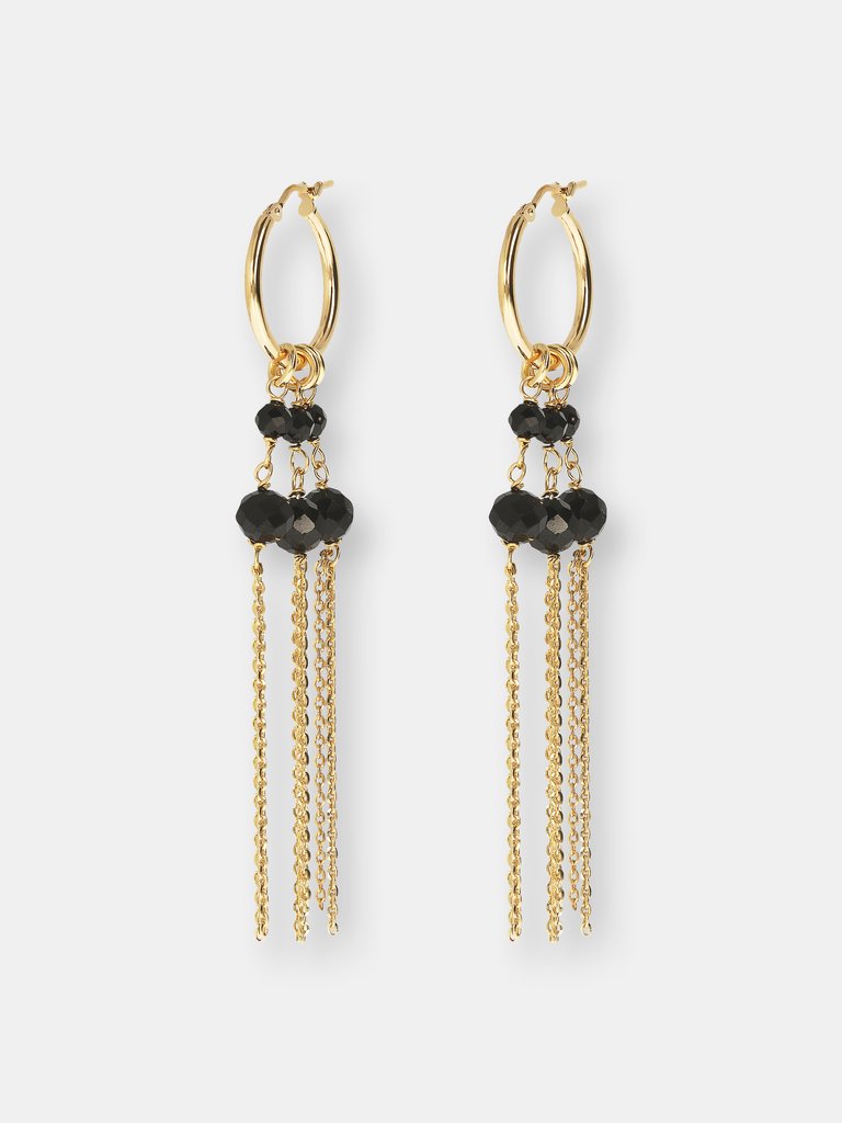 18KT Gold Plated Drop Earrings With Genuine Stone - Black Spinel