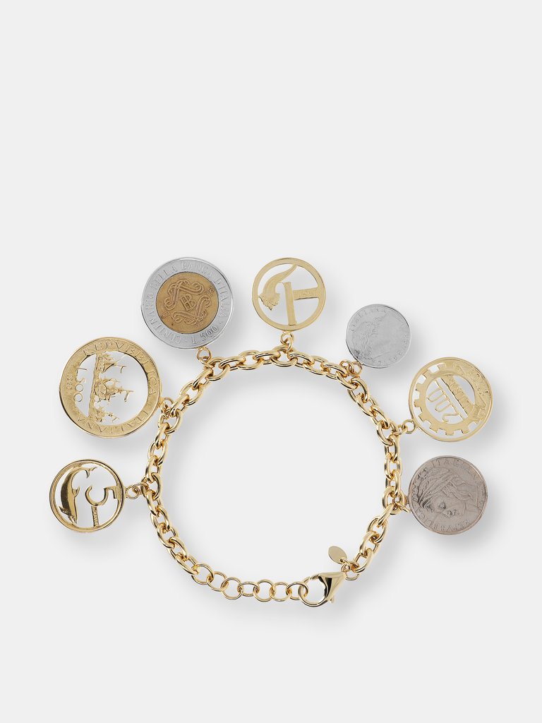 Charm Bracelet With Medals And Lire Coins - Yellow Gold