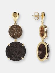 Drop Earrings With Antique Coins - 18K Yellow Gold