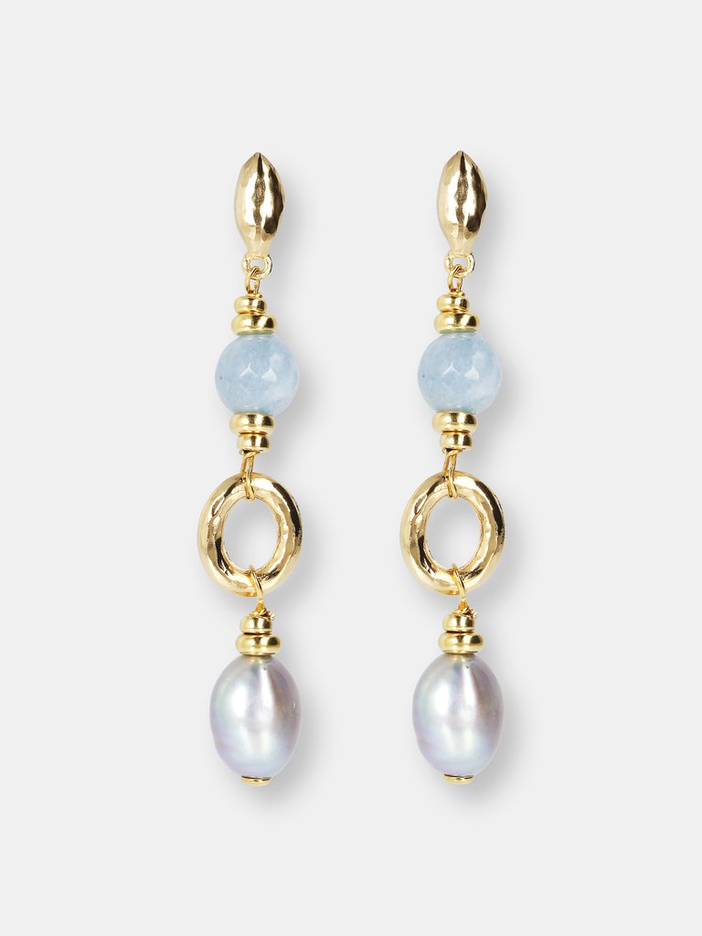 Drop Earrings With Pearls And Quartz