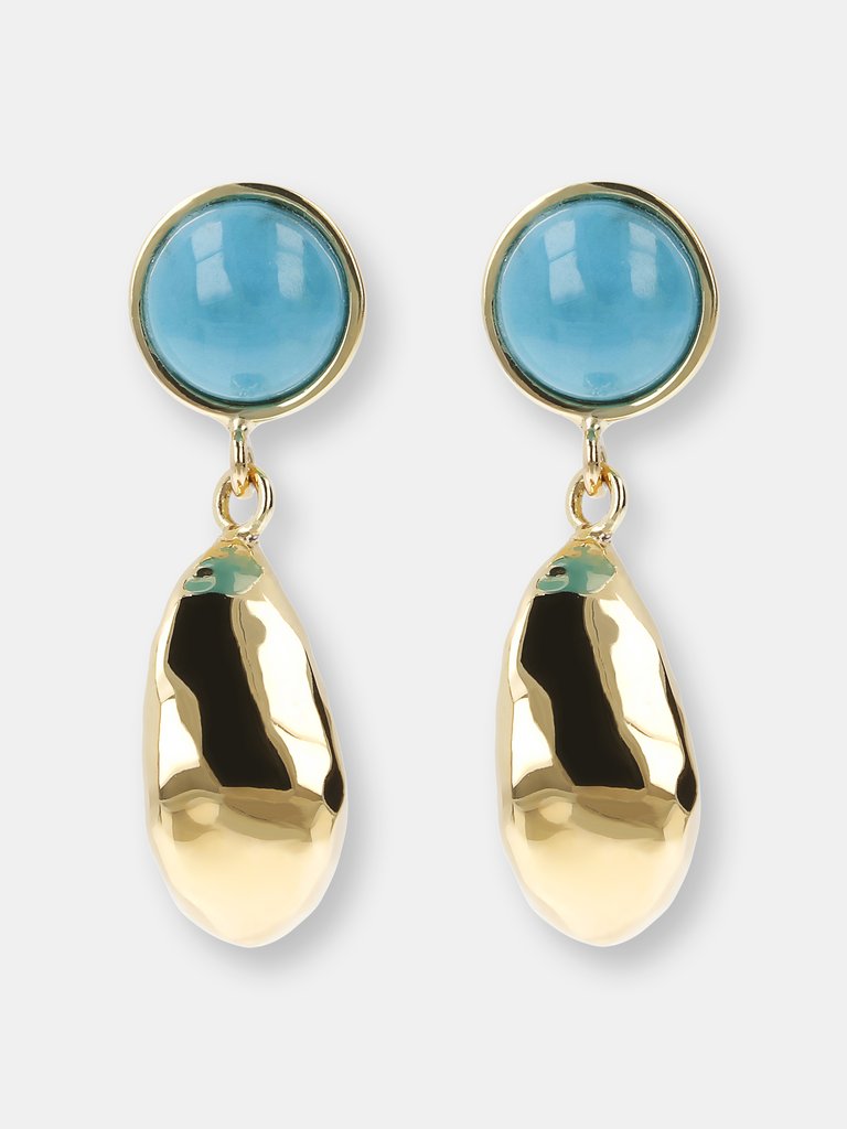 Drop Earrings With Turquoise Gemstone - 18K Yellow Gold