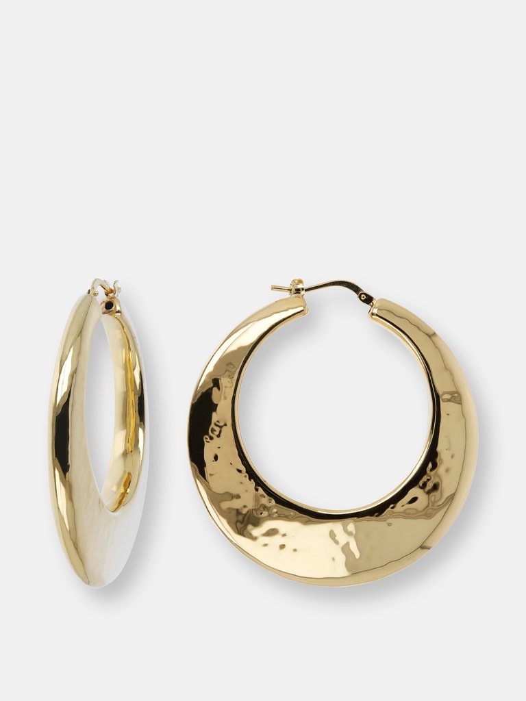 Hammered Electroformed 18Kt Gold Plated Hoops - 18K Yellow Gold